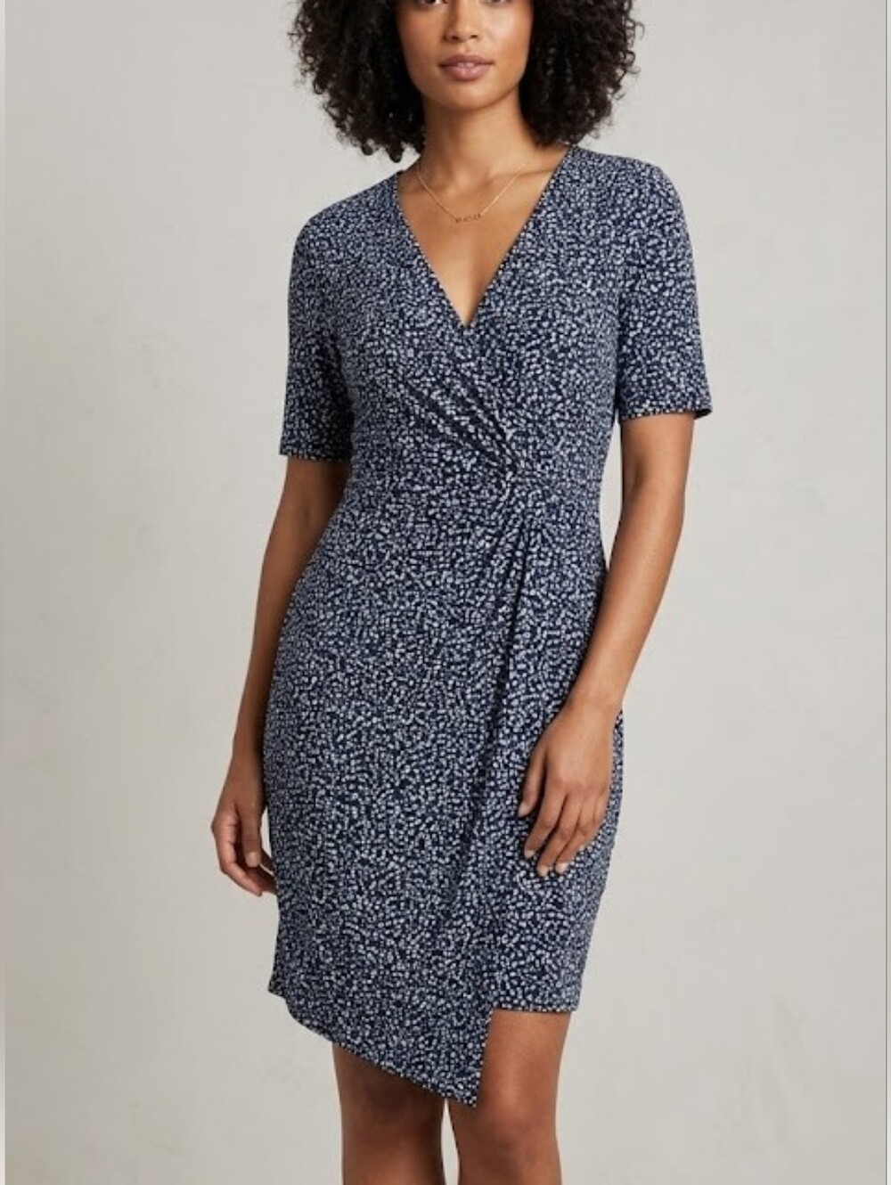 Banana Republic Navy Patterned Floral V-neck Wrap Mini Dress Size M (Petite)
